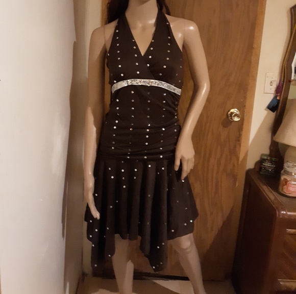 Womens Size M Brown Sequined Halter Dress Fashion - Picture 2 of 7